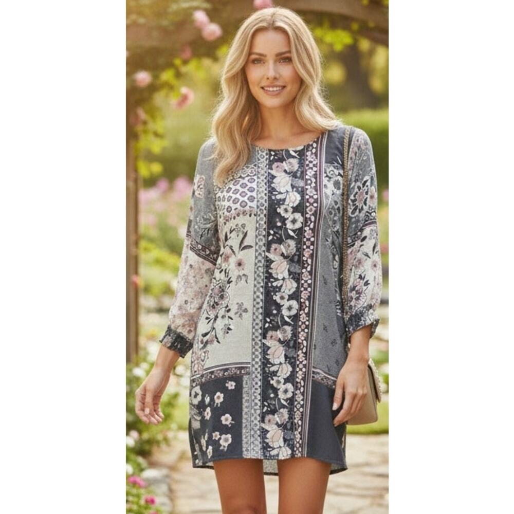 Maurices Women Medium Paisley/ Floral Patchwork Criss Cross Back Sheath Dress